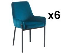 Lot De 6 Chaises Avec Accoudoirs En Velours Et Métal - Bleu - CAROLONA De Pascal MORABITO