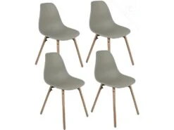 KAYELLES Lot De 4 Chaises Scandinaves De Cuisine Pieds Bois OVA (Gris)