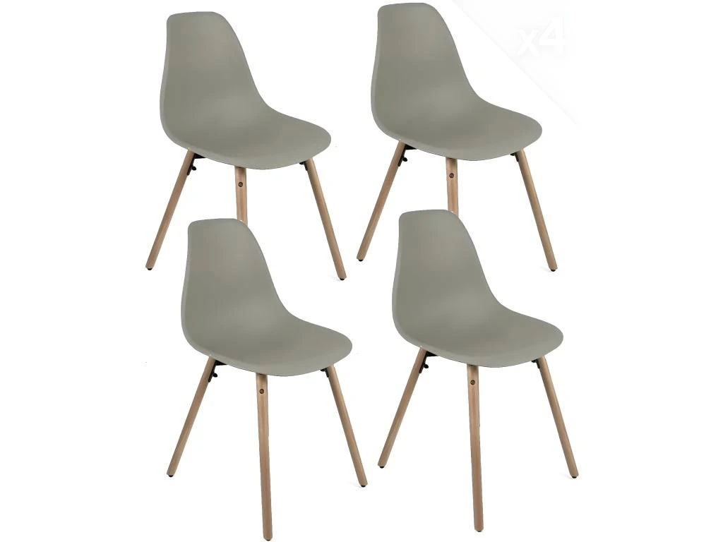 KAYELLES Lot De 4 Chaises Scandinaves De Cuisine Pieds Bois OVA (Gris) 1 KAYELLES Lot De 4 Chaises Scandinaves De Cuisine Pieds Bois OVA (Gris)