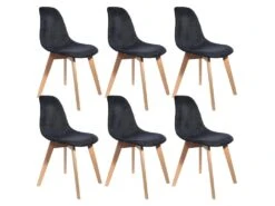 STYGN - Lot De 6 Chaises Avec Maille Noire Fils Argentés