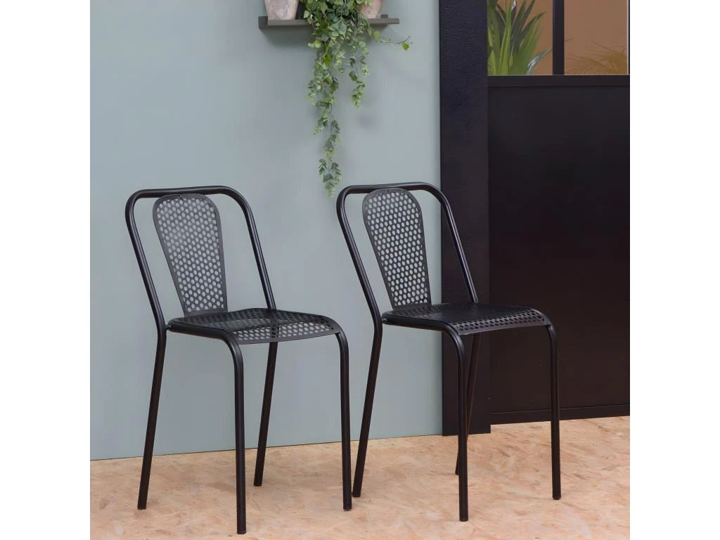 Chaise Perforée En Métal Noir Julien (lot De 2) 1 Chaise Perforée En Métal Noir Julien (lot De 2)