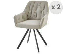 GORDON - Fauteuil De Table En Velours Coloris Lin, Pieds Métal Noir (x2)