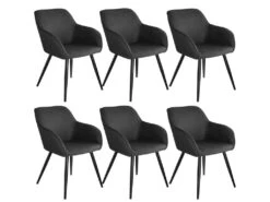 Lot De 6 Chaises Pieds Noir Siège De Salon Cuisine Salle à Manger Design élégant Tissu Anthracite 08_0000055