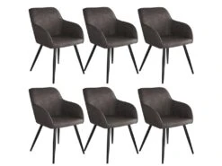 Lot De 6 Chaises Pieds Noir Siège De Salon Cuisine Salle à Manger Design élégant Tissu Gris Foncé 08_0000056
