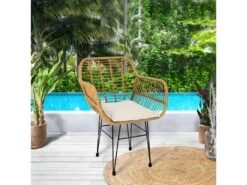 PATAYA - Lot De 2 Fauteuils Tressées Marron Avec Pieds Métal 5 PATAYA - Lot De 2 Fauteuils Tressées Marron Avec Pieds Métal -Mobilier De Restaurant chaise 8938109