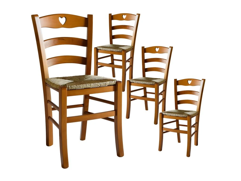 NAPLES - Lot De 4 Chaises Teinté Chêne Et Assises En Paille 1 NAPLES - Lot De 4 Chaises Teinté Chêne Et Assises En Paille