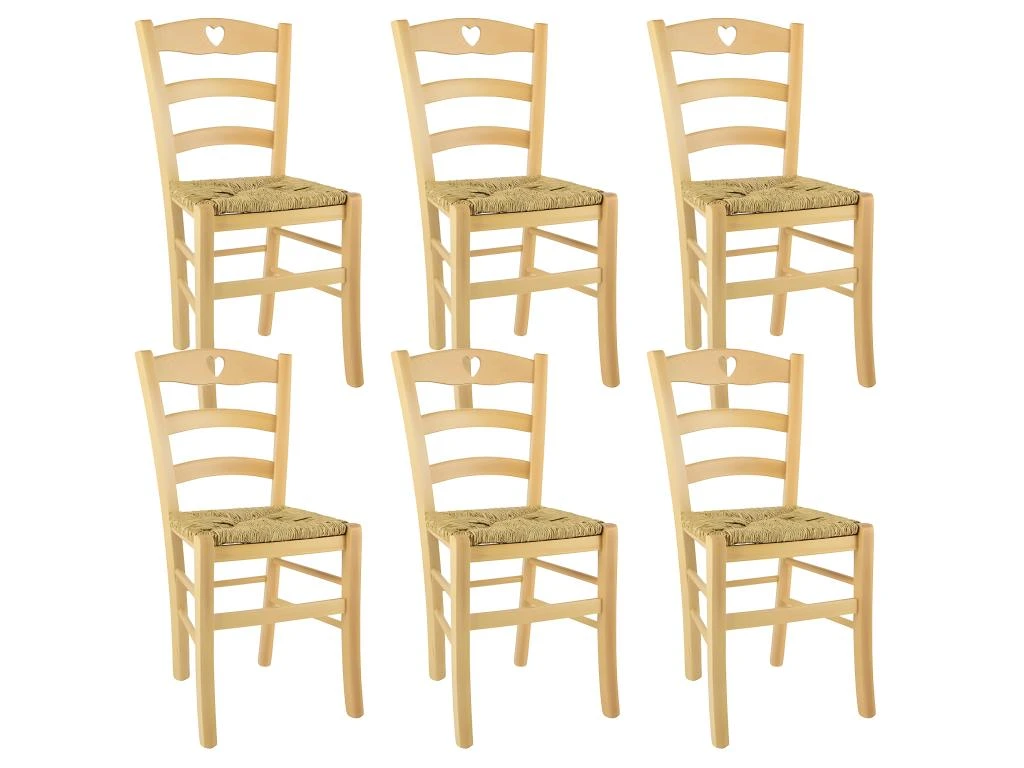 NAPLES - Lot De 6 Chaises Naturelles Et Assises En Paille 1 NAPLES - Lot De 6 Chaises Naturelles Et Assises En Paille