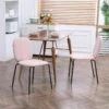 Lot De 2 Chaises Médaillon Style Néo-rétro Piètement Acier Noir Revêtement Tissu Aspect Lin Rose
