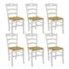 SUZY - Lot De 6 Chaises Laquées Blanc Et Assises En Paille