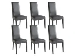 TORINO - Lot De 6 Chaises Simili Gris Et Pieds Laqués