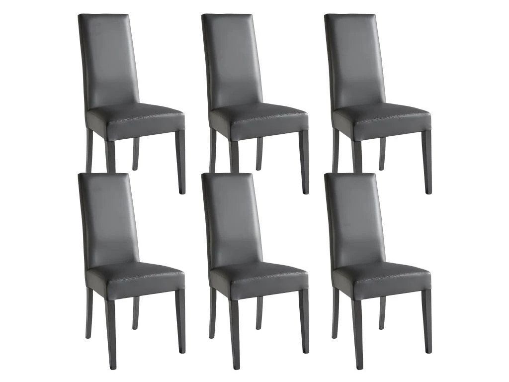 TORINO - Lot De 6 Chaises Simili Gris Et Pieds Laqués 1 TORINO - Lot De 6 Chaises Simili Gris Et Pieds Laqués