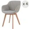 STEFFY - Chaise Scandinave Tissu Lin Pied Hêtre (x4)