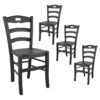 SUZY - Lot De 4 Chaises Laquées Noir Et Assises En Bois