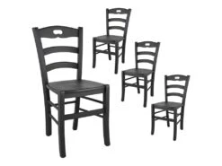 SUZY - Lot De 4 Chaises Laquées Noir Et Assises En Bois