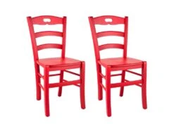 SUZY - Lot De 2 Chaises Laquées Rouge Et Assises En Bois