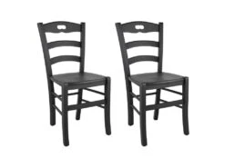 SUZY - Lot De 2 Chaises Laquées Noir Et Assises En Bois