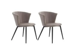 KOLYE - Lot De 2 Chaises Velours Gris Et Pieds Métal