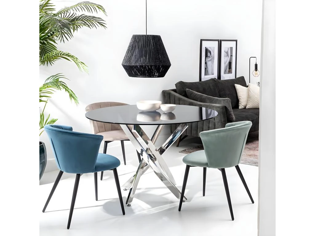 KOLYE - Lot De 2 Chaises Velours Gris Et Pieds Métal 2 KOLYE - Lot De 2 Chaises Velours Gris Et Pieds Métal – Image 2