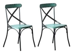 BISTRO - Set De 2 Chaises De Repas Vintage En Métal Bleu