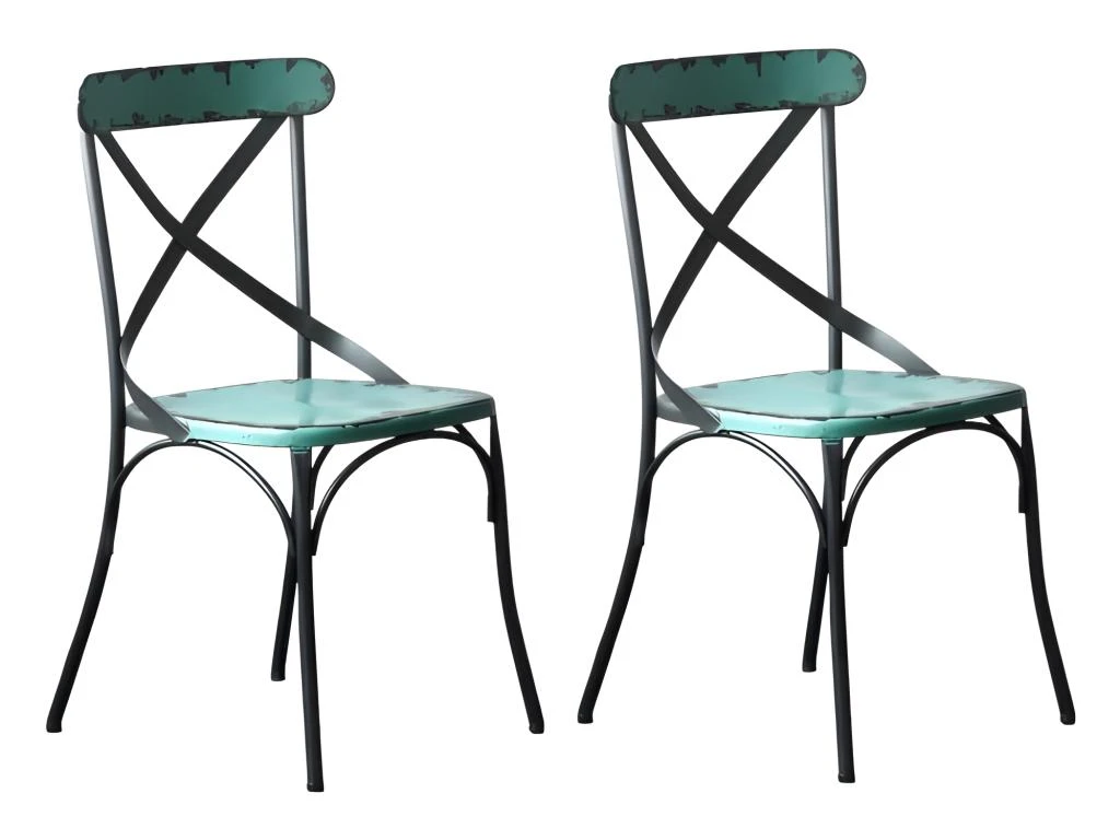 BISTRO - Set De 2 Chaises De Repas Vintage En Métal Bleu 1 BISTRO - Set De 2 Chaises De Repas Vintage En Métal Bleu