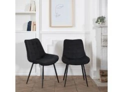 Lot De 2 Chaises En Velours LOUISE Noires - HAPPY GARDEN