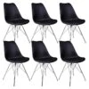 HAGA - Lot De 6 Chaises Noires Avec Piétement Chromé