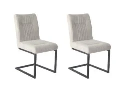 Lot De 2 Chaises Velours Gris Clair Et Pieds Design Métal Noir - VIVI