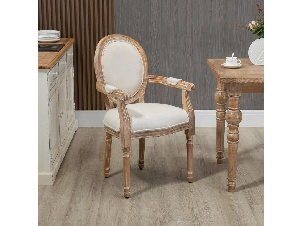 Chaise De Salle à Manger Chaise De Salon Médaillon Style Louis XVI Bois Hévéa Patiné Sculpté Tissu Beige 2 Chaise De Salle à Manger Chaise De Salon Médaillon Style Louis XVI Bois Hévéa Patiné Sculpté Tissu Beige – Image 2