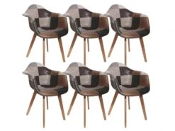 MELO - Lot De 6 Fauteuils Scandinaves Aspect Vieux Cuir