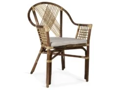 Fauteuil En Rotin Marron Et Polyester Beige