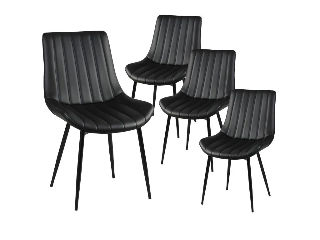 CAROLANN - Lot De 4 Chaises Noires Métal Et PVC 1 CAROLANN - Lot De 4 Chaises Noires Métal Et PVC