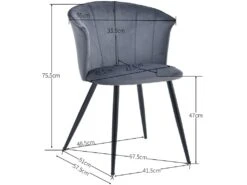 Lot De 2 Chaises De Salle à Manger, Fauteuil Scandinave, Assise Et Dossier Rembourrée En Velours Gris Foncé, Largeur D'assise 45 Cm, Pieds En Métal Noir, Charge 110 Kg, Pour Salon, Chambre à Coucher, Cuisine, Bureau -Mobilier De Restaurant chaise 9526149