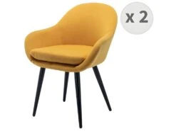 CANCUN - Chaise Scandinave Tissu Curry Pieds Métal Noir(x2)