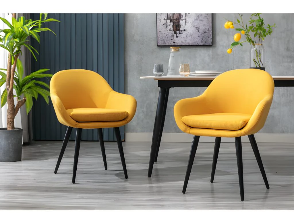 CANCUN - Chaise Scandinave Tissu Curry Pieds Métal Noir(x2) 2 CANCUN - Chaise Scandinave Tissu Curry Pieds Métal Noir(x2) – Image 2