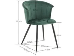 Lot De 2 Chaises De Salle à Manger, Fauteuil Scandinave, Assise Et Dossier Rembourrée En Velours Vert, Largeur D'assise 45 Cm, Pieds En Métal Noir, Charge 110 Kg, Pour Salon, Chambre à Coucher, Cuisine, Bureau -Mobilier De Restaurant chaise 9531569