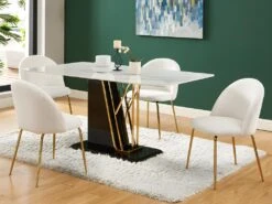 Lot De 6 Chaises - Tissu Bouclette Et Métal Doré - Blanc - MELBOURNE -Mobilier De Restaurant chaise 9787347