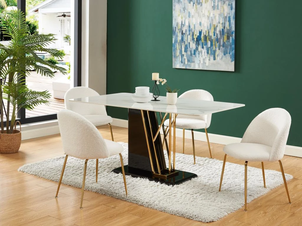 Lot De 2 Chaises - Tissu Bouclette Et Métal Doré - Blanc - MELBOURNE 11 Lot De 2 Chaises - Tissu Bouclette Et Métal Doré - Blanc - MELBOURNE – Image 11