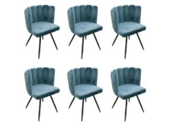 CHARLOTTE - Lot De 6 Chaises Velours Bleu