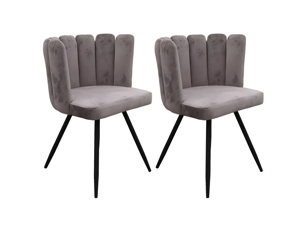 CHARLOTTE - Lot De 2 Chaises Velours Gris 1 CHARLOTTE - Lot De 2 Chaises Velours Gris
