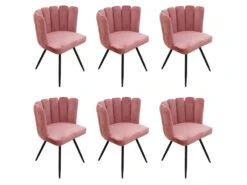 CHARLOTTE - Lot De 6 Chaises Velours Rose