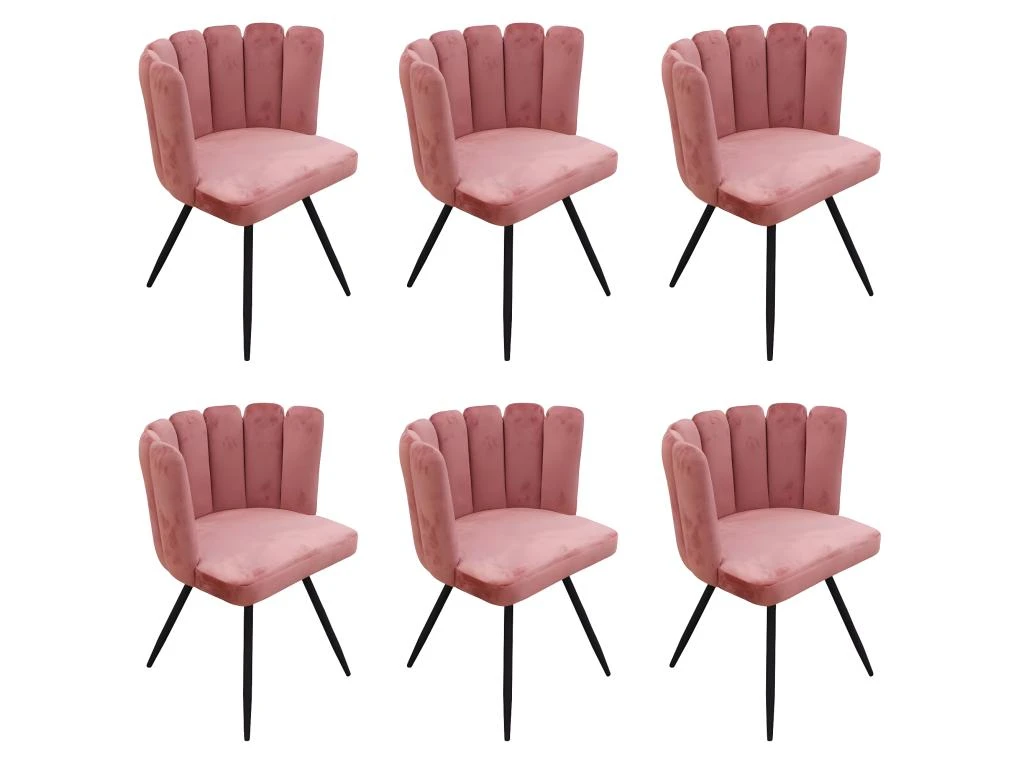 CHARLOTTE - Lot De 6 Chaises Velours Rose 1 CHARLOTTE - Lot De 6 Chaises Velours Rose