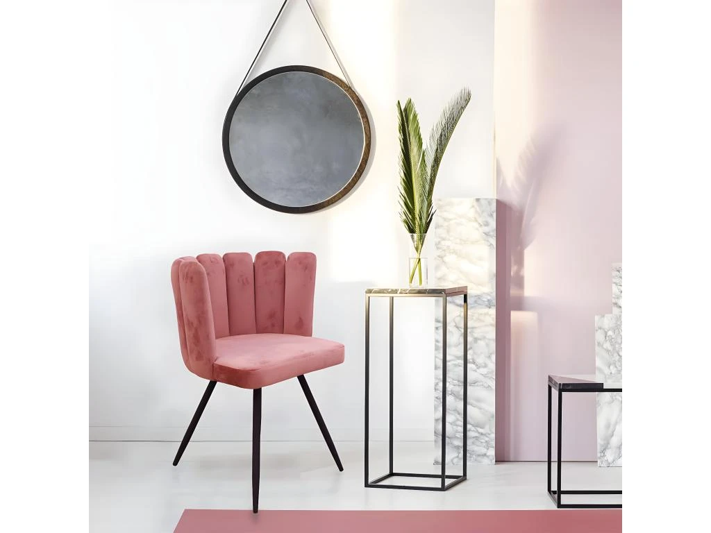 CHARLOTTE - Lot De 6 Chaises Velours Rose 4 CHARLOTTE - Lot De 6 Chaises Velours Rose – Image 4