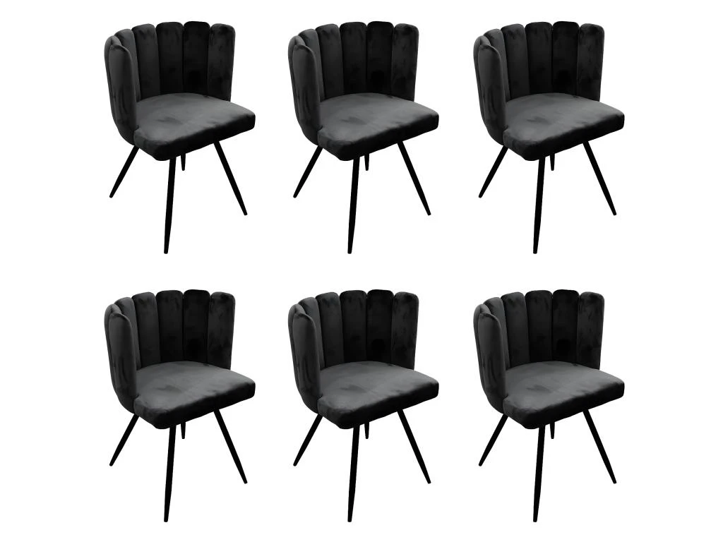 CHARLOTTE - Lot De 6 Chaises Velours Noir 1 CHARLOTTE - Lot De 6 Chaises Velours Noir