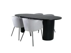 BiancaBL Ensemble Table, Table Noir Et 4 Berit Chaises Velours Gris.