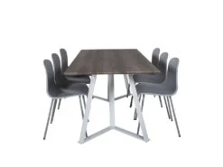MarinaGRWH Ensemble Table, Table Gris Et 6 Arctic Chaises Gris, Gris.