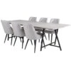 Jepara Ensemble Table, Table Teck Et 6 Velvet Deluxe Chaises Grisclair, Noir.