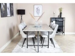 Jepara Ensemble Table, Table Teck Et 6 Velvet Deluxe Chaises Grisclair, Noir. -Mobilier De Restaurant ensemble table et chaise 22190493