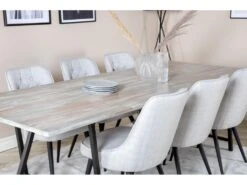 Jepara Ensemble Table, Table Teck Et 6 Velvet Deluxe Chaises Grisclair, Noir. -Mobilier De Restaurant ensemble table et chaise 22190497