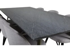 EstelleBLBR Ensemble Table, Table Noir, Marbre Et 6 Velvet Chaises Grisclair, Noir. -Mobilier De Restaurant ensemble table et chaise 22192929