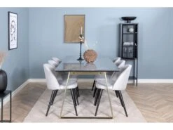 EstelleBLBR Ensemble Table, Table Noir, Marbre Et 6 Velvet Chaises Grisclair, Noir. -Mobilier De Restaurant ensemble table et chaise 22192931